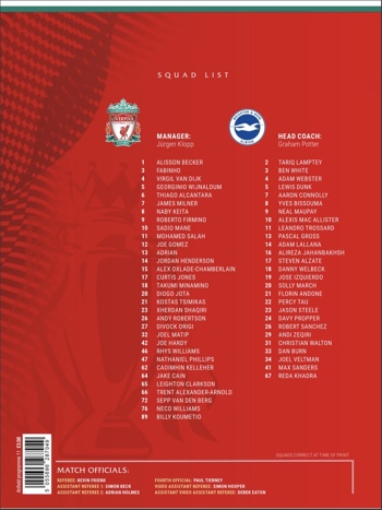 Match programme squadlist