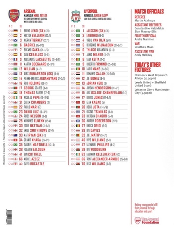 Match programme squadlist