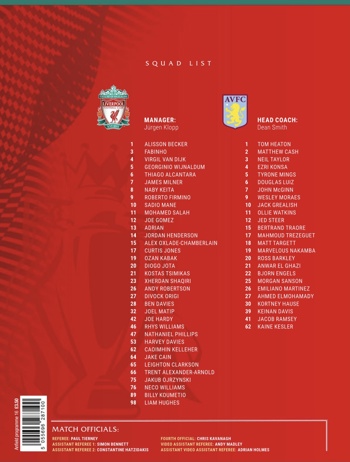 Match Programme squadlist