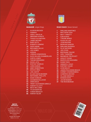 Match programme squadlist