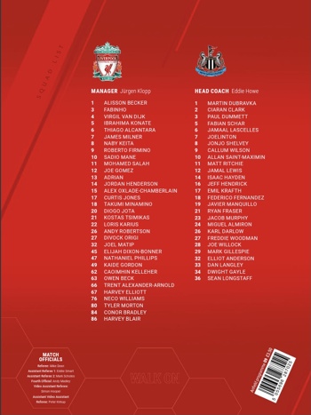 Match programme squadlist