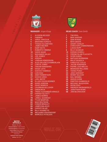 Match programme squadlist