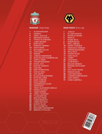 Match programme squad list