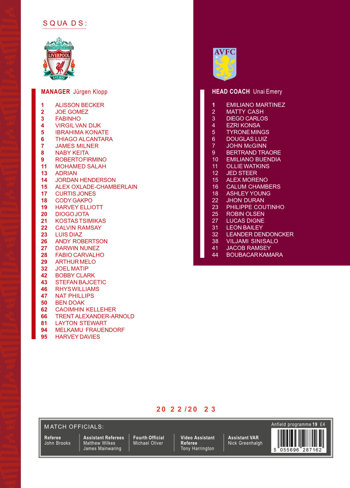 Match programme squadlist
