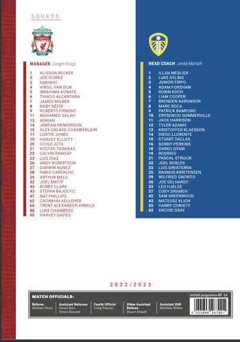 Match programme squadlist