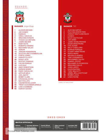 Match programme squadlist