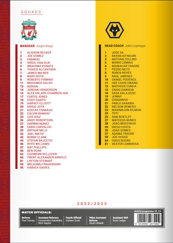 Match programme squadlist
