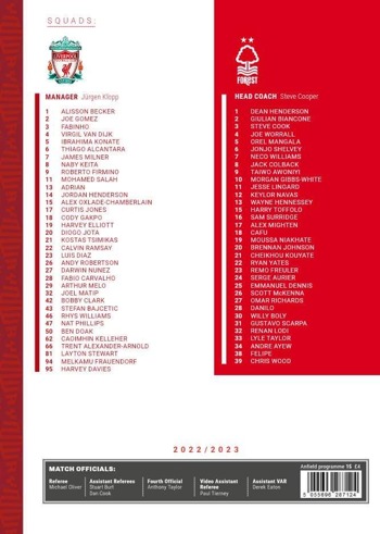 Match programme squadlist