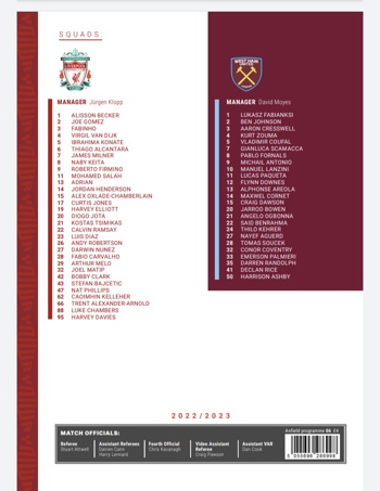 Match programme squadlist