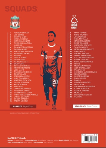 Match programme squadlist