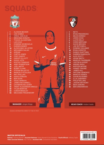 Match programme squadlist