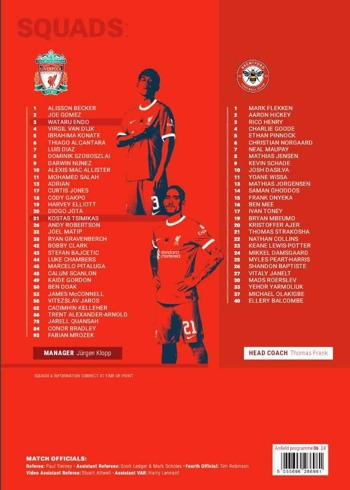 Match Programme squadlist