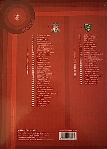 Match programme squadlist