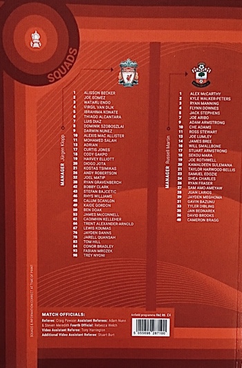 Match programme squadlist
