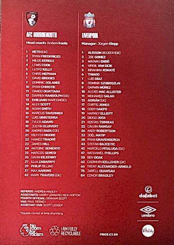 Match programme squadlist