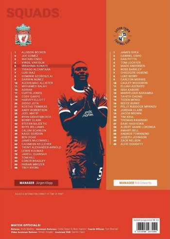 Match programme squadlist