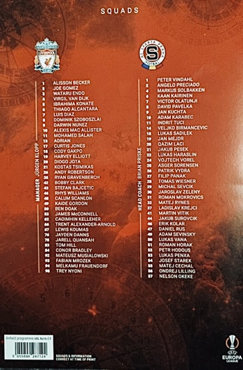 Match programme squadlist