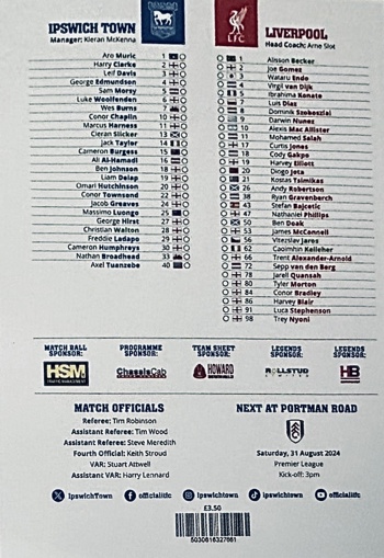 Match programme squadlist