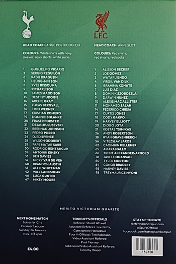 Match programme squadlist