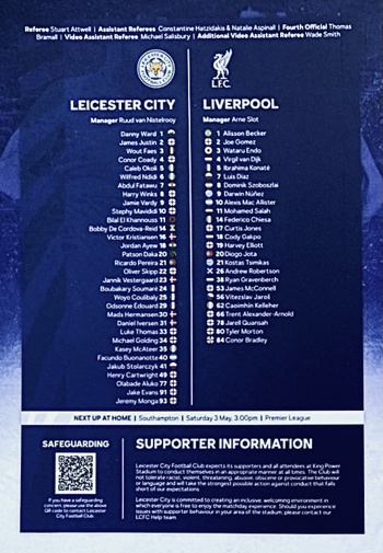 Match programme squadlist