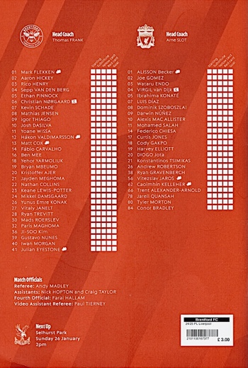 Match programme squadlist
