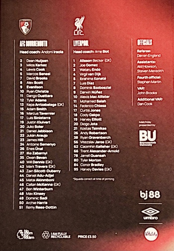 Match programme squadlist