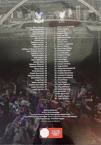Match programme squadlist