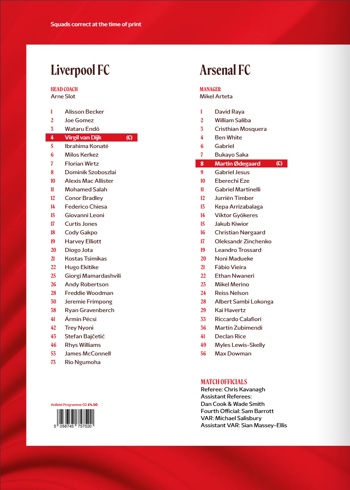 Match programme squadlist