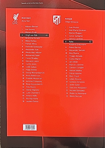 Match programme squadlist