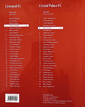 Match programme squadlist