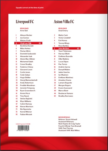 Match programme squadlist