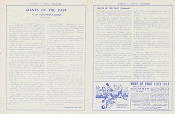 Alex Raisbeck biography in Everton match programme 1938