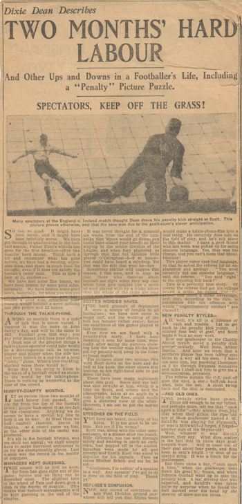 Two months' hard labour, by Dixie Dean - October 1928