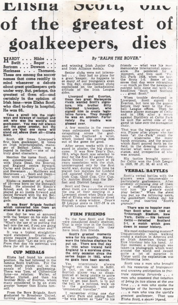 Elisha Scott's obituary - 16 May 1959