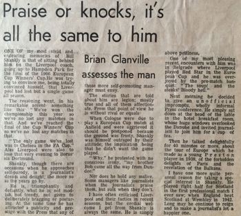 Brian Glanville's memories of Shankly