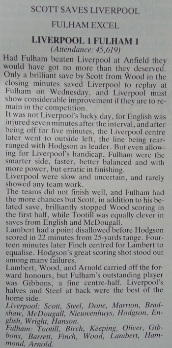 Report from match programme