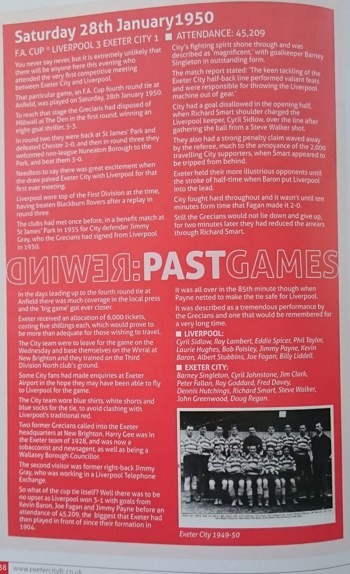 Report from match programme