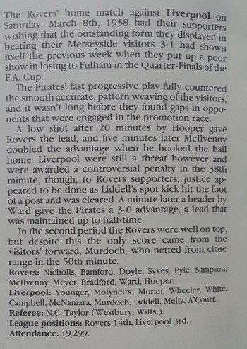 Report from match programme