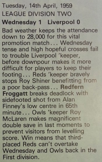 Report from match programme