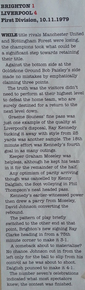 Report from match programme
