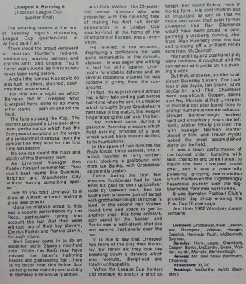 Report from match programme