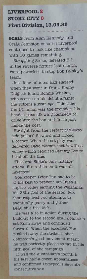 Report from match programme