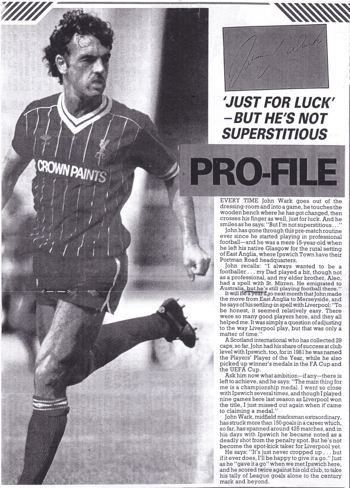 Just for luck, but he's not superstitious - John Wark Profile from LFC match programme